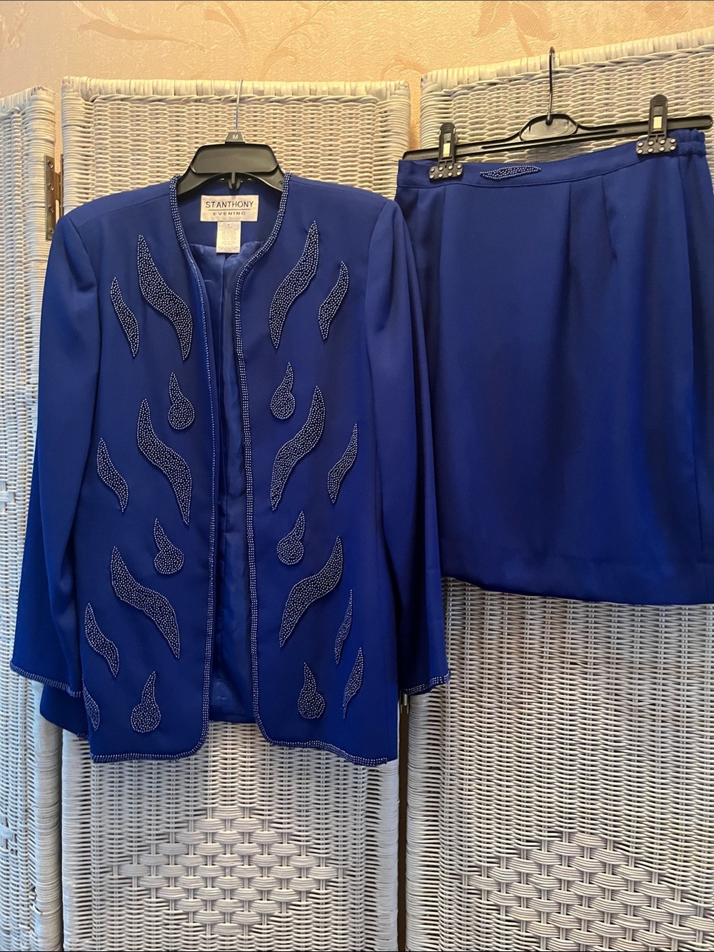 St. Anthony Evening Royal Blue Embellished Blazer & Skirt Set